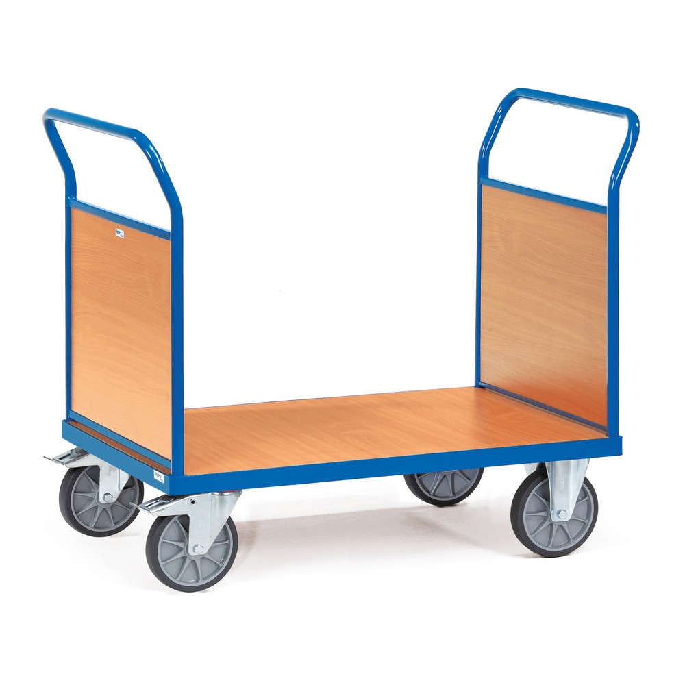 Obrázok výrobku: Plošinový vozík fetra®, obojstranný s drevenými stenami, ložná plocha Š x H 800 x 1 200 mm
