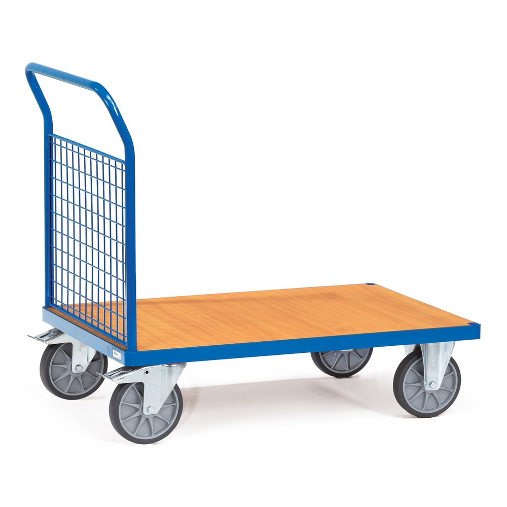 Obrázok výrobku: Plošinový vozík fetra® s mriežkovou koncovou stenou, ložná plocha Š x H 800 x 1 200 mm