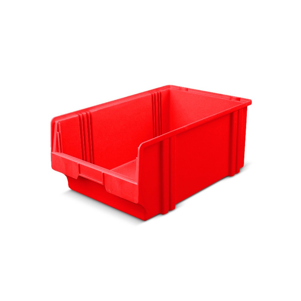 Obrázok výrobku: Priehľadný skladovací box z polystyrolu, v × š × h 200 × 300 × 500 mm, červený